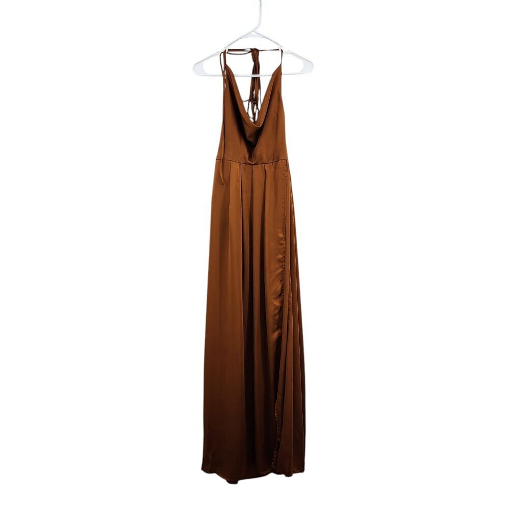 Sibella The Label Women's Satin Cowl Neck Rust Maxi Dress Sz 12